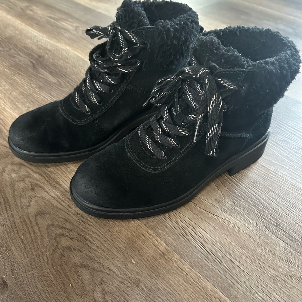 UGG Harrison Cozy Lace Women's Waterproof Ankle Suede Boots BLACK Size 8